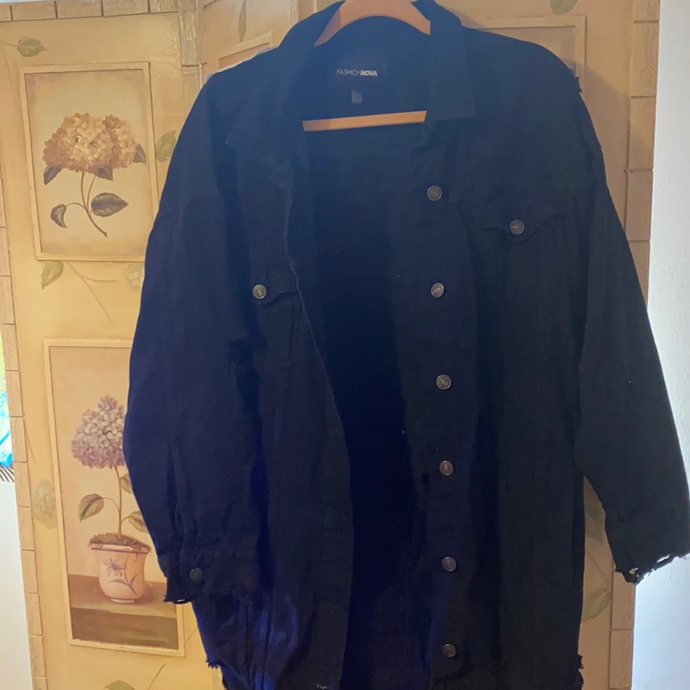 Long jean jacket with custom back